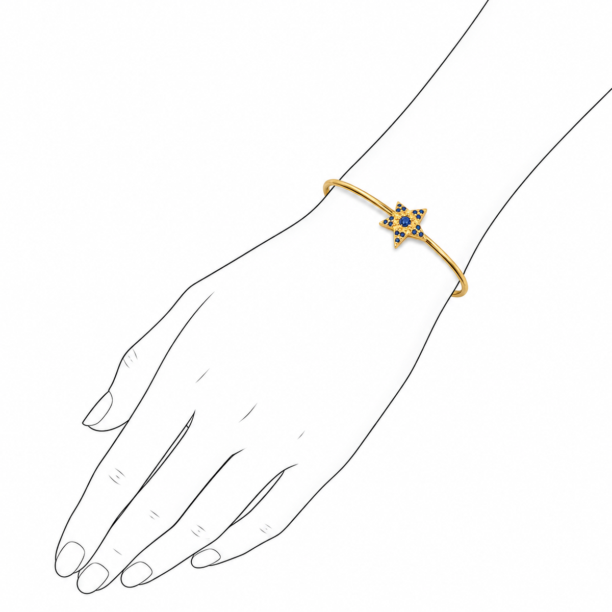 Glitter Dot - Blue - Sterling Silver (925) Bracelet with Blue Sapphire by Bed of Stones Jewelry, illustration showing wrist 