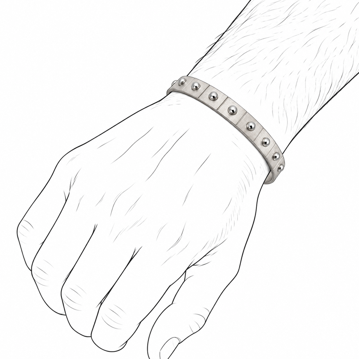 Dome Cuff - Sterling Silver (925) Open Cuff Bracelet for Men by Bed of Stones Jewelry, illustration showing wrist placement