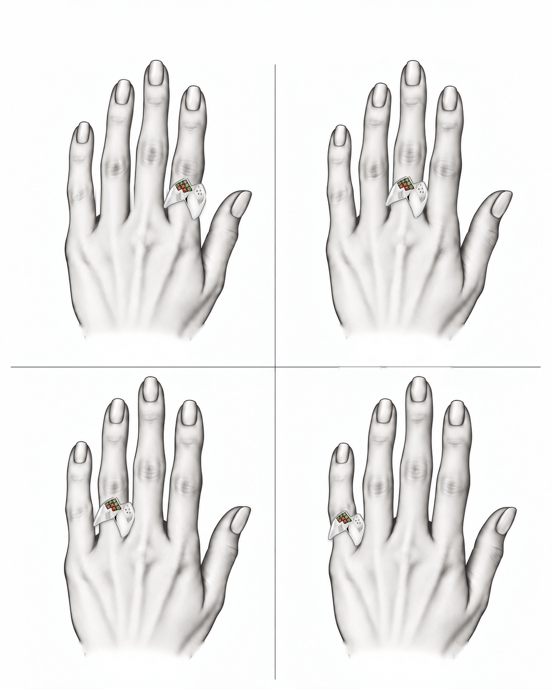Harvest Edge - Sterling Silver (925) Ring with Green & Orange Sapphires by Bed of Stones Jewelry, illustration showing ring placement