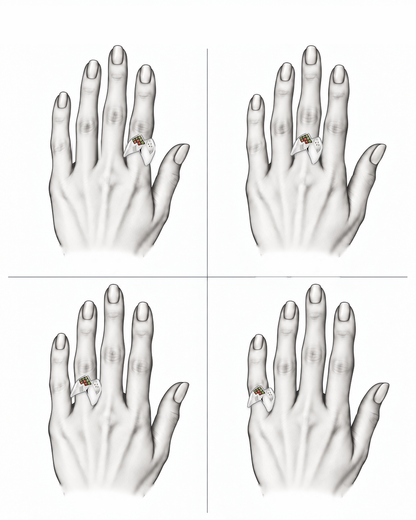 Harvest Edge - Sterling Silver (925) Ring with Green & Orange Sapphires by Bed of Stones Jewelry, illustration showing ring placement