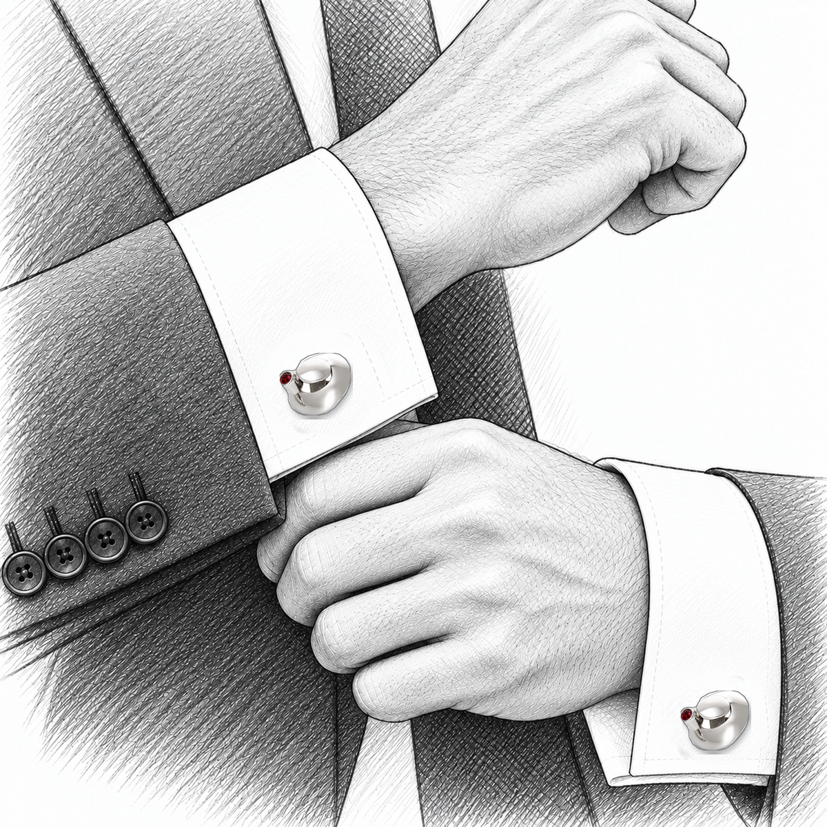 Rose Encircle - Sterling Silver Cufflinks with Tourmaline by Bed of Stones Jewelry, illustration showing cufflink placement
