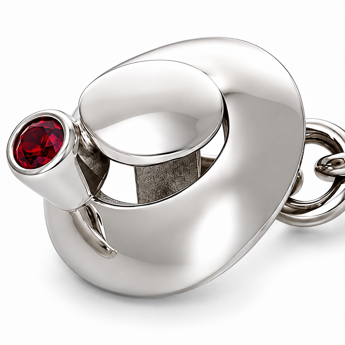 Close-up of round-cut tourmaline bezel setting on Rose Encircle Sterling Silver Cufflinks by Bed of Stones Jewelry
