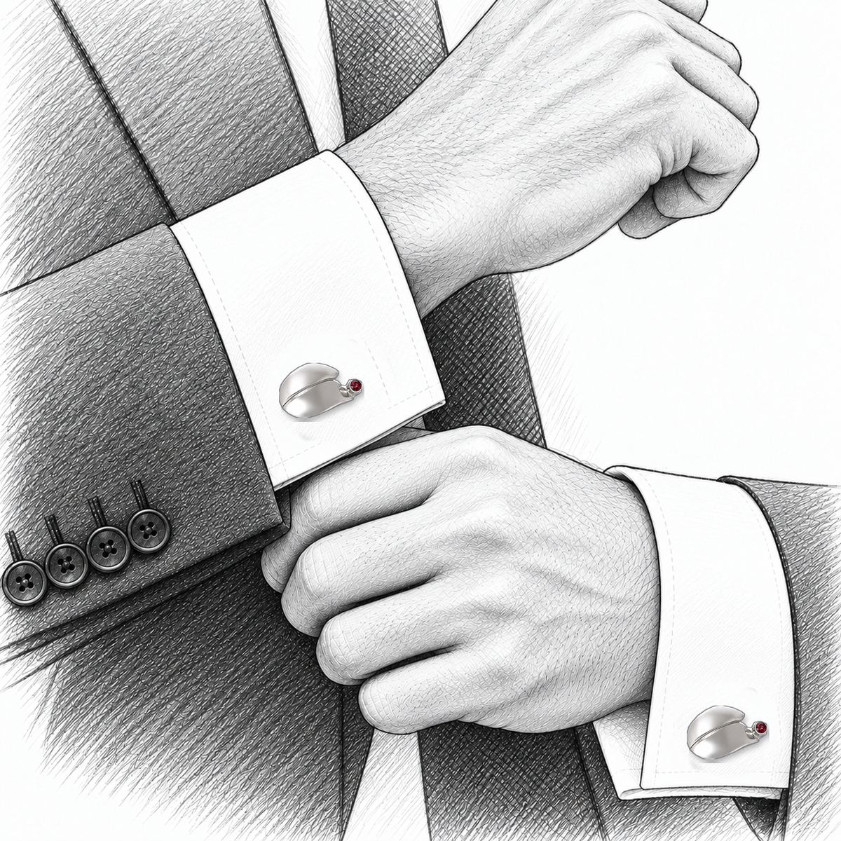 Tulip Curve - Sterling Silver Cufflinks with Tourmaline by Bed of Stones Jewelry, illustration showing cufflink placement