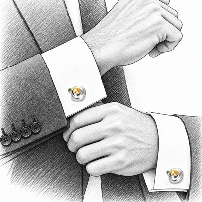 Verdigris Echo - Sterling Silver & 18K Gold Cufflinks with Peridot by Bed of Stones Jewelry, illustration showing cufflink placement