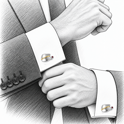 Tulip Curve - Sterling Silver & 18K Gold Cufflinks with Tourmaline by Bed of Stones Jewelry, illustration showing cufflink placement