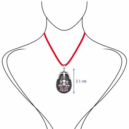Ladybird Drop Pendant – Sterling Silver, Black Diamond & Pink Sapphire on Freshwater Pearl by Bed of Stones Jewelry, illustration showing pendant placement