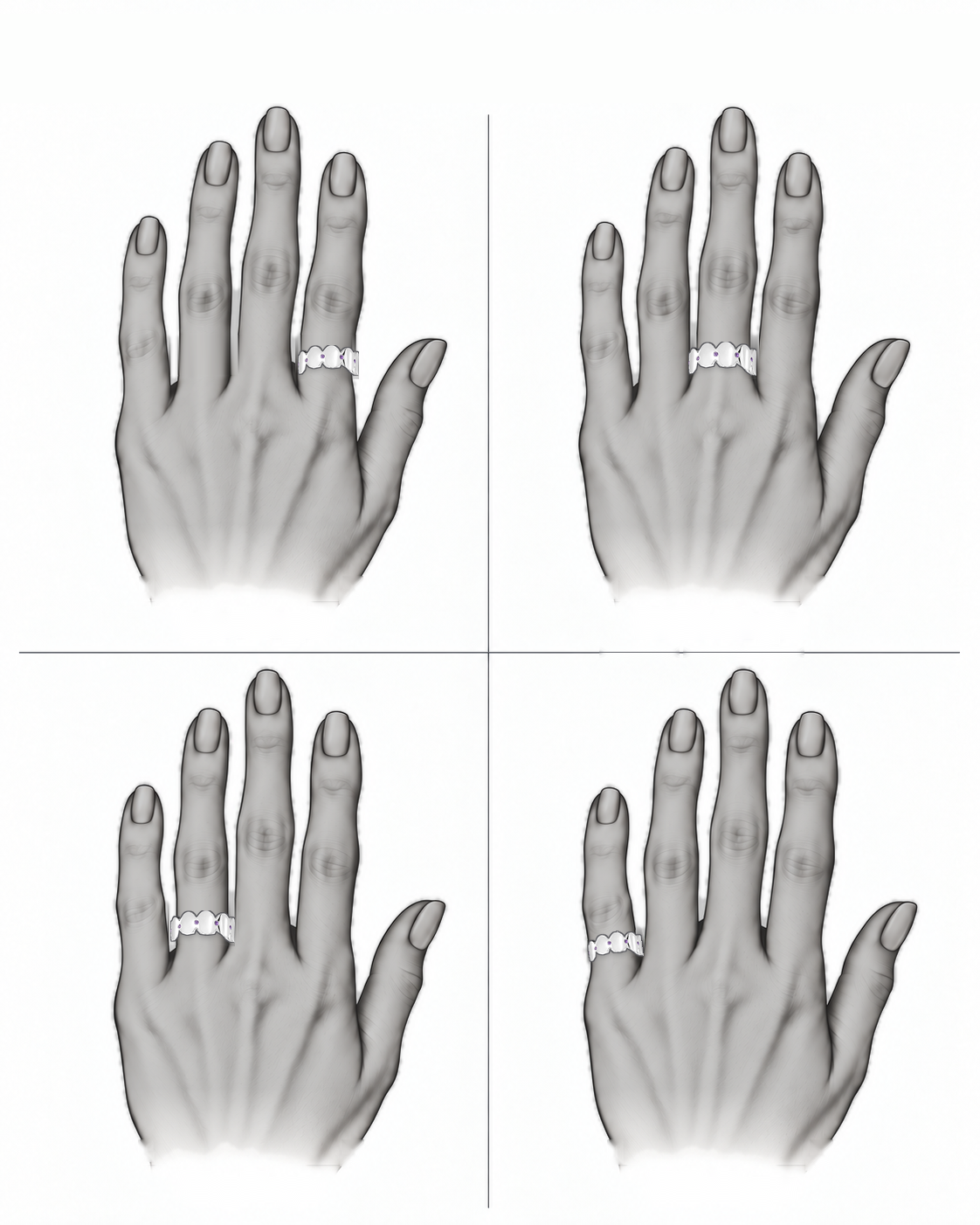 Lavender Echo Band - Sterling Silver & Platinum Plated with Amethysts by Bed of Stones Jewelry, illustration showing ring placement
