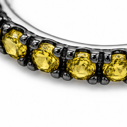 Close-up of yellow sapphire pavé detail on Lemon Light Sterling Silver Ear Cuff by Bed of Stones Jewelry