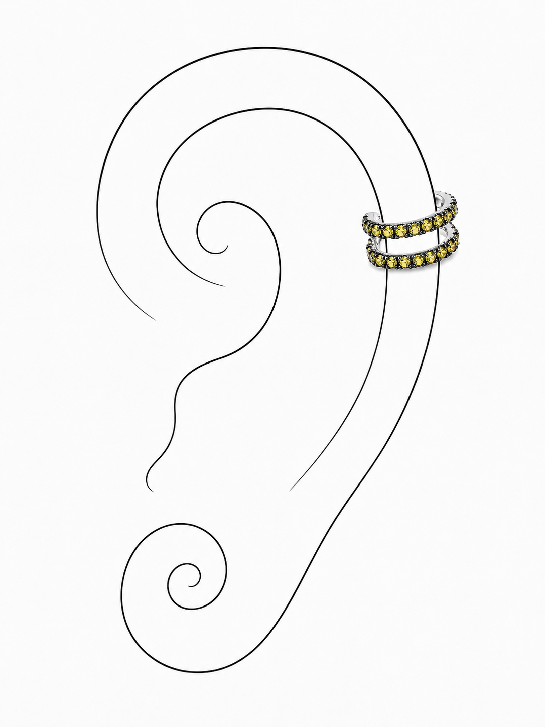 Lemon Light Sterling Silver Ear Cuff by Bed of Stones Jewelry, illustration showing ear placement
