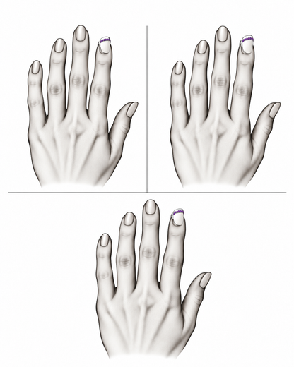 Lilac Tip Nail Ring - Sterling Silver with Amethysts by Bed of Stones Jewelry, illustration showing ring placement