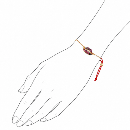 Lip Luxe 18K Gold Bracelet by Bed of Stones Jewelry, illustration showing wrist placement