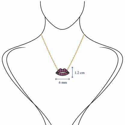 Lip Luxe - 18K Gold Pendant with Pink Sapphire by Bed of Stones Jewelry, illustration showing pendant placement