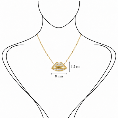 Lip Luxe - 18K Gold Pendant with White Diamonds by Bed of Stones Jewelry, illustration showing pendant placement
