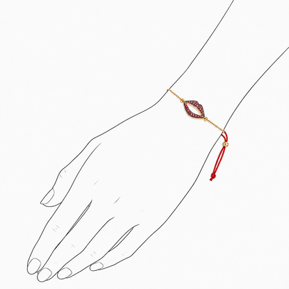 Lip Luxe Open Allure 18K Gold Bracelet by Bed of Stones Jewelry, illustration showing wrist placement
