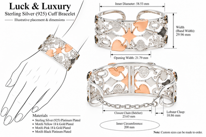 Luck & Luxury - Sterling Silver (925) Cuff Bracelet by Bed of Stones Jewelry, product dimensions diagram