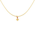 Pavé Gem Cross - 18K Gold Cross Pendant with Diamonds & Ruby