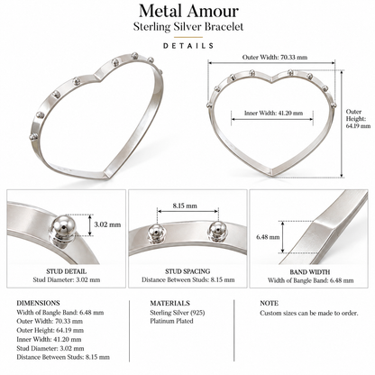 Metal Amour - Sterling Silver Bracelet by Bed of Stones Jewelry, product dimensions diagram