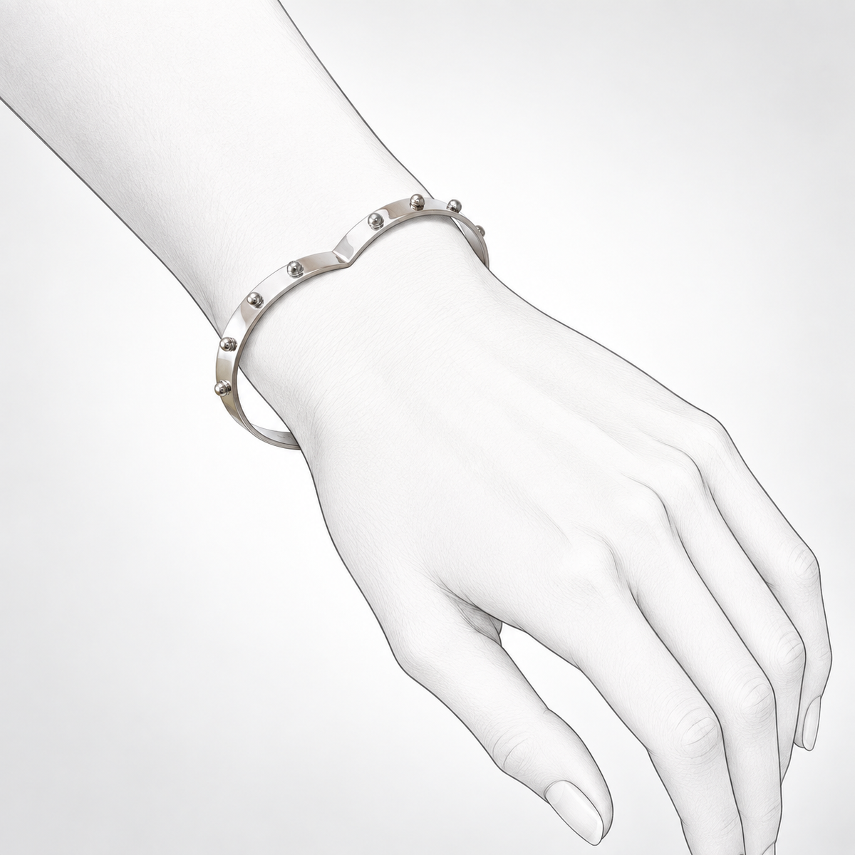 Metal Amour - Sterling Silver Bracelet by Bed of Stones Jewelry, illustration showing wrist placement
