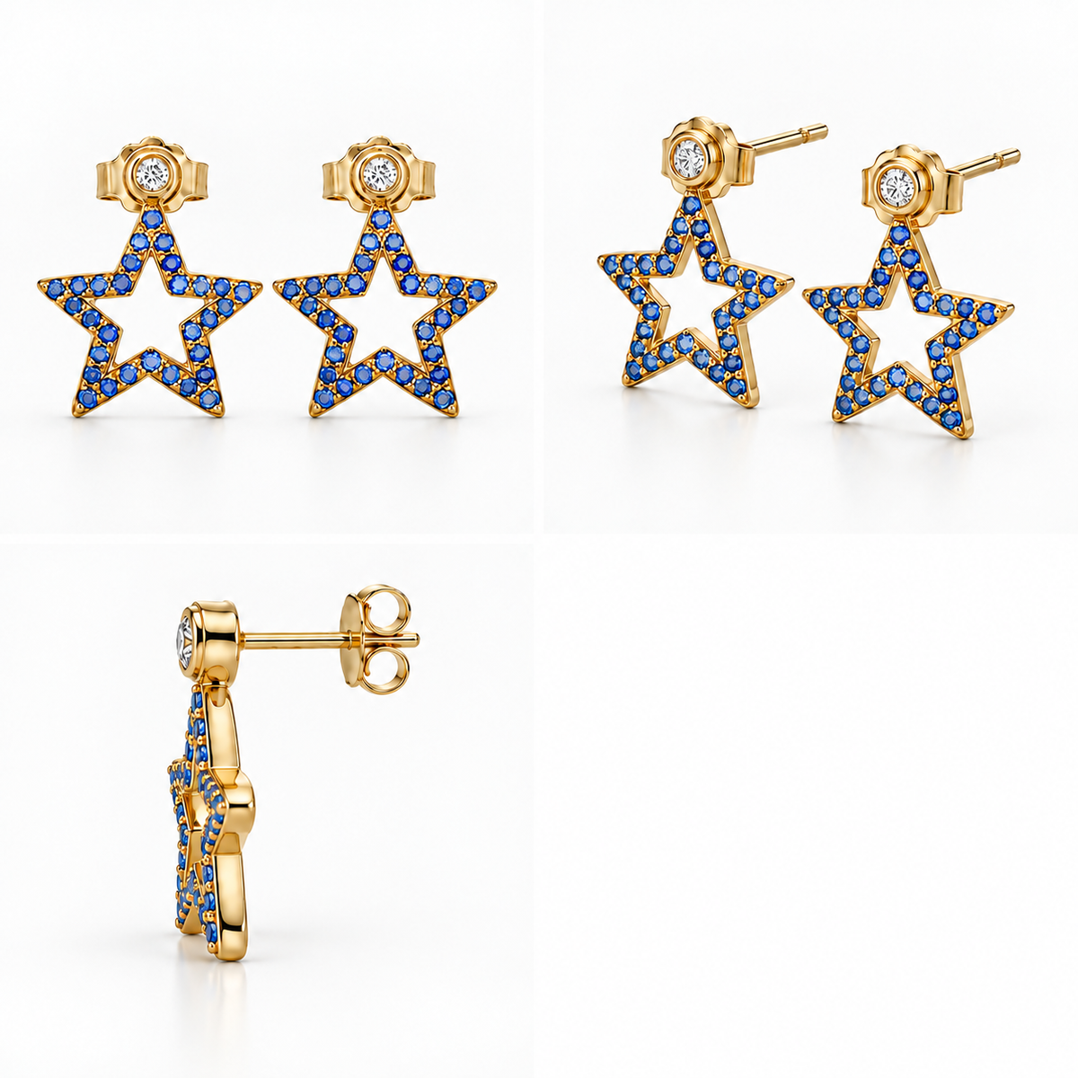 Midnight Spark - 18K Gold Earrings with Blue Sapphires & Diamonds by Bed of Stones Jewelry, multi-angle product view