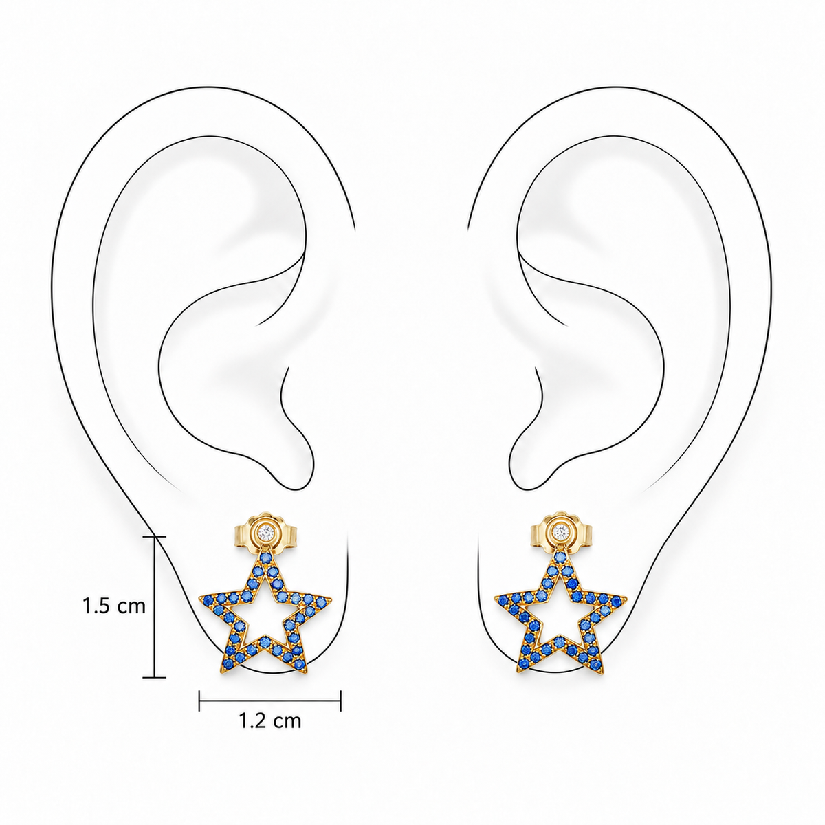 Midnight Spark Earrings by Bed of Stones Jewelry, illustration showing ear placement