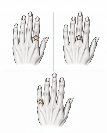 Midnight Spark - 18K Gold Ring with Blue Sapphires by Bed of Stones Jewelry, illustration showing ring placement