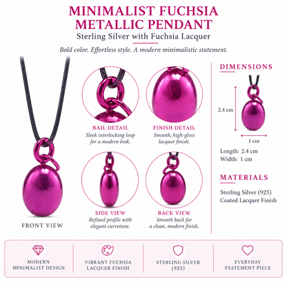 Minimalist Fuchsia Metallic Pendant - Sterling Silver with Fuchsia Lacquer by Bed of Stones Jewelry, product dimensions diagram