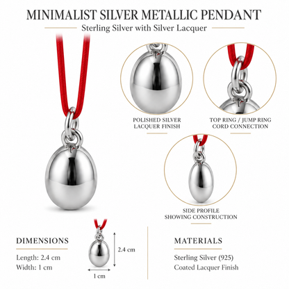 Minimalist Silver Metallic Pendant - Sterling Silver with Silver Lacquer by Bed of Stones Jewelry, product dimensions diagram