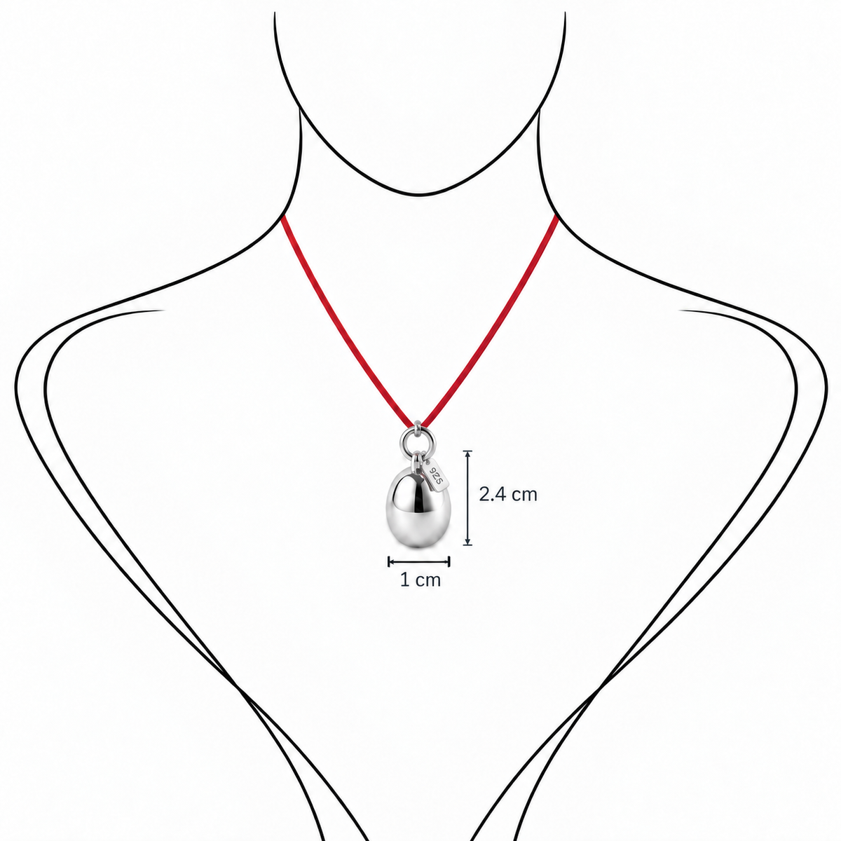Minimalist Silver Metallic Pendant - Sterling Silver with Silver Lacquer by Bed of Stones Jewelry, illustration showing pendant placement