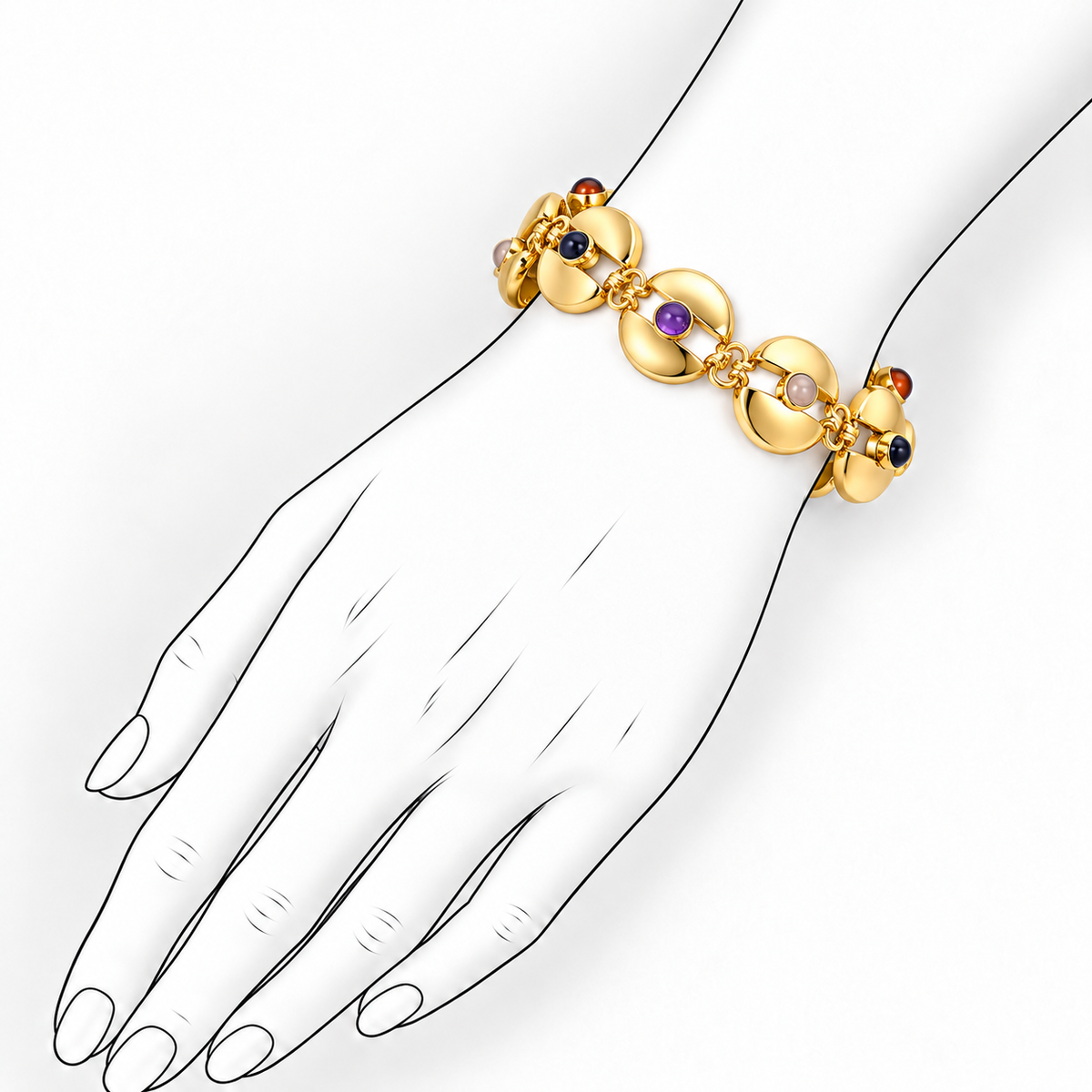 Mushroom Muse - Sterling Silver Bracelet with Semiprecious Stones by Bed of Stones Jewelry, illustration showing wrist placement