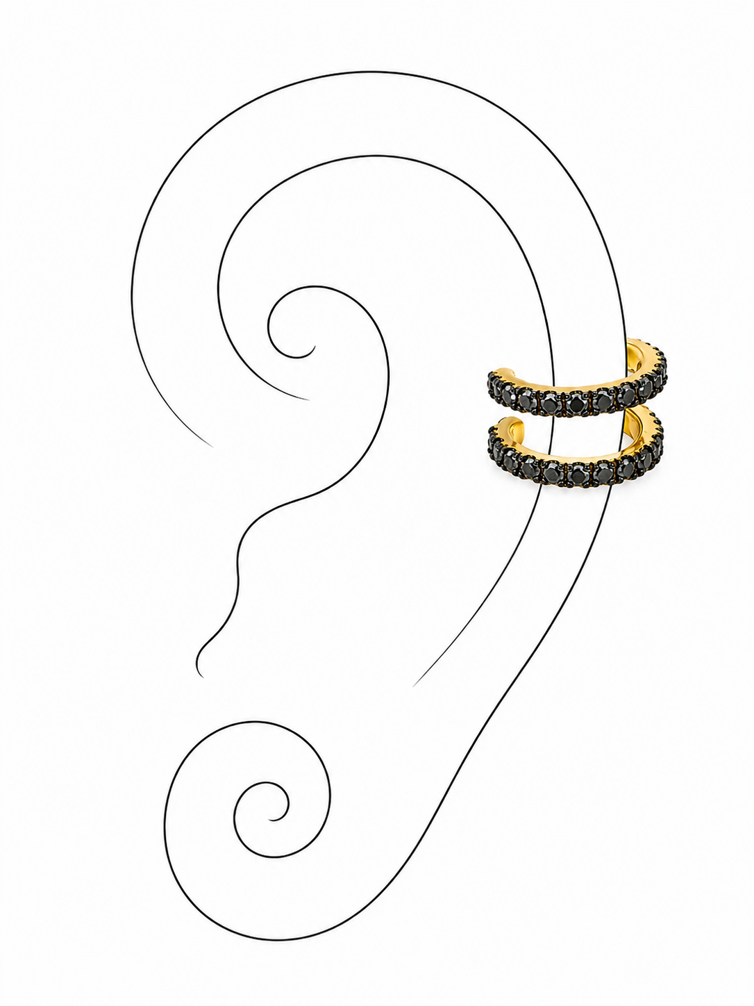 Noir Pulse 18K Gold Ear Cuff by Bed of Stones Jewelry, illustration showing ear placement