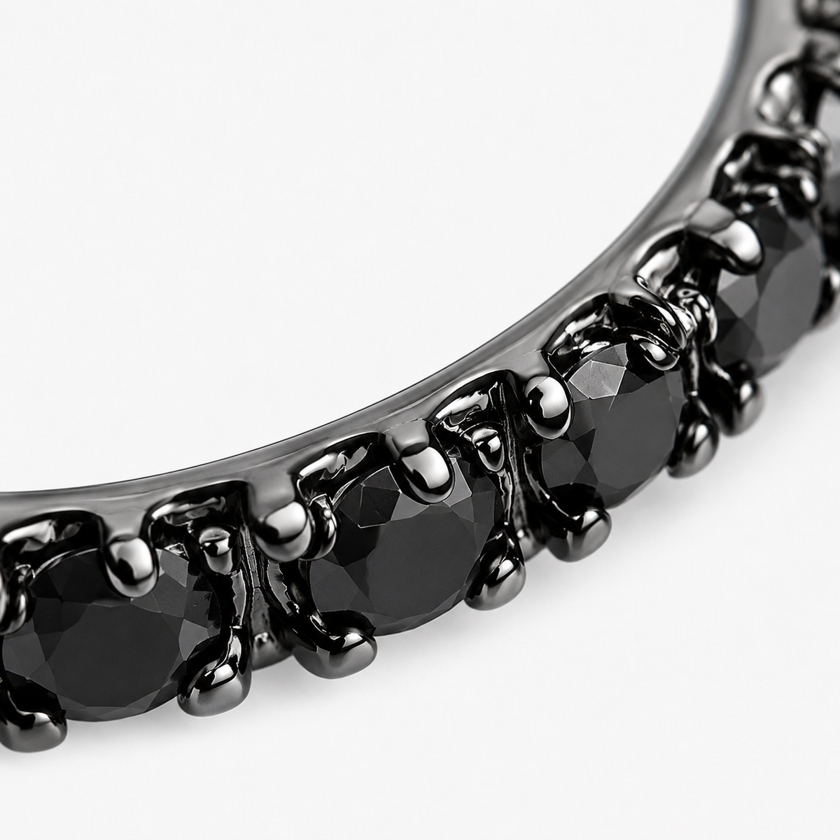 Close-up of black diamond pavé detail on Noir Pulse Sterling Silver Ear Cuff by Bed of Stones Jewelry