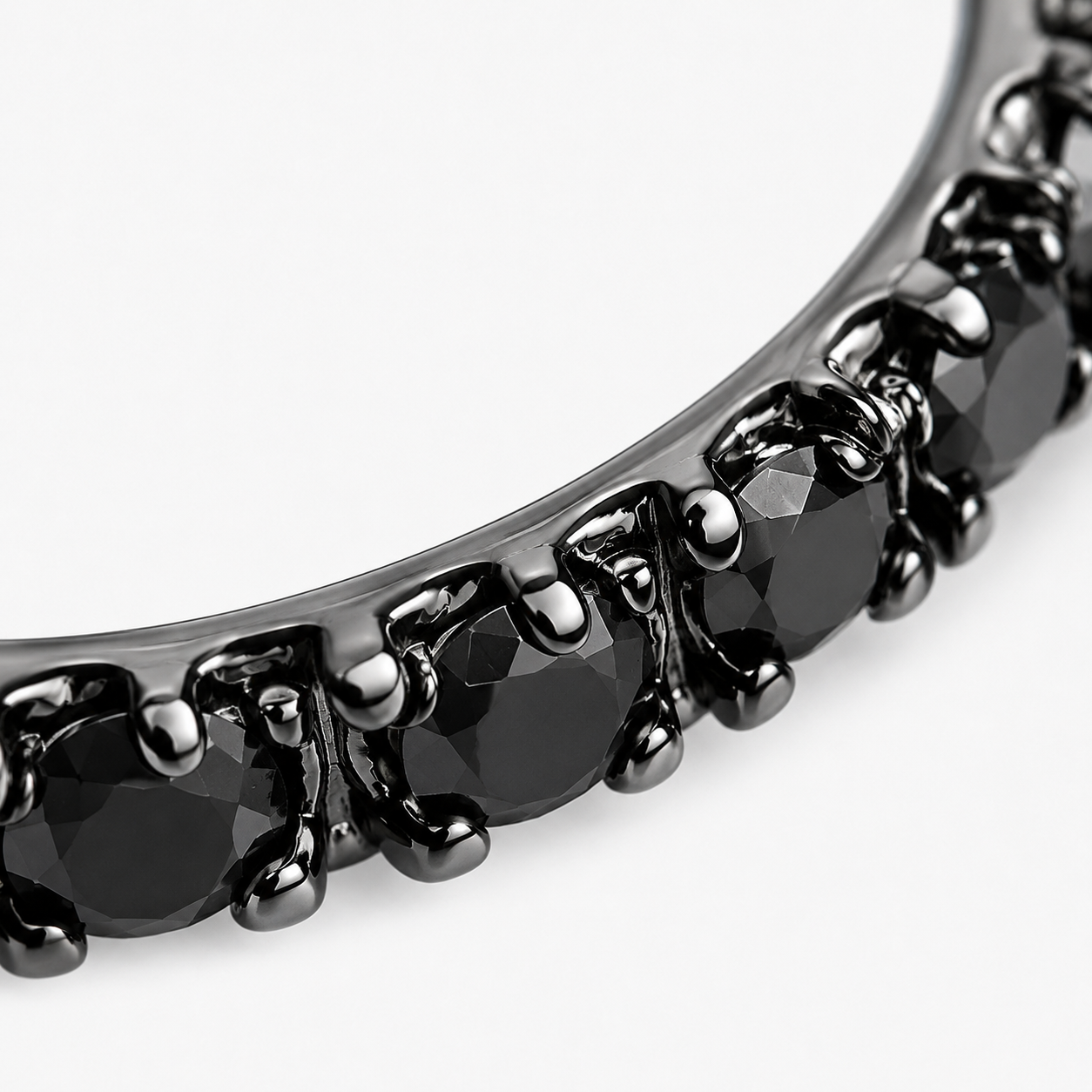 Close-up of black diamond pavé detail on Noir Pulse Sterling Silver Ear Cuff by Bed of Stones Jewelry