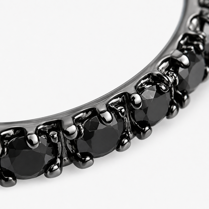 Close-up of black diamond pavé detail on Noir Pulse Sterling Silver Ear Cuff by Bed of Stones Jewelry