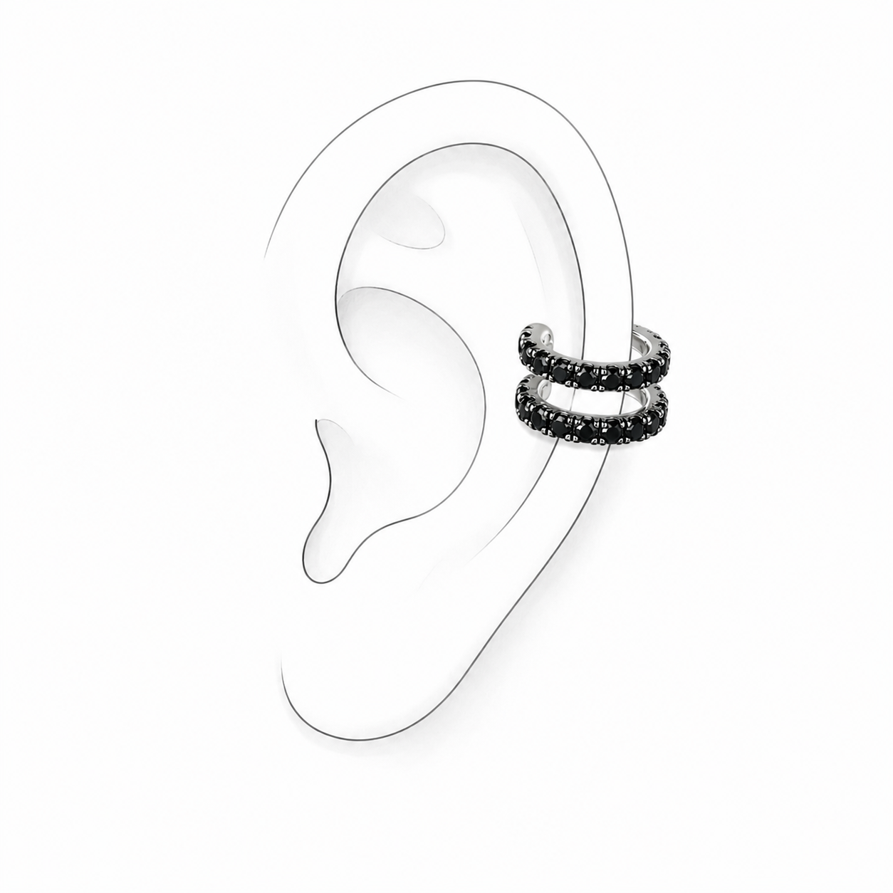 Noir Pulse Sterling Silver Ear Cuff by Bed of Stones Jewelry, illustration showing ear placement