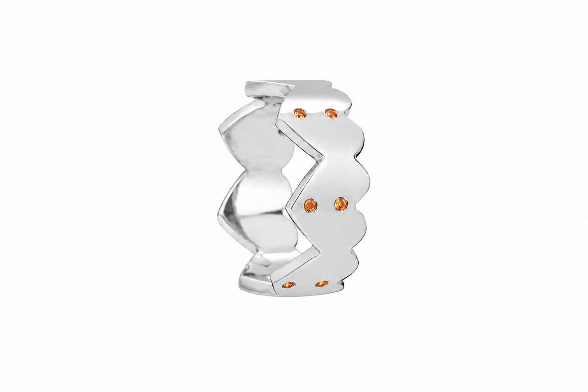 Orange Echo Heart Band - Sterling Silver with Orange Sapphires by Bed of Stones Jewelry
