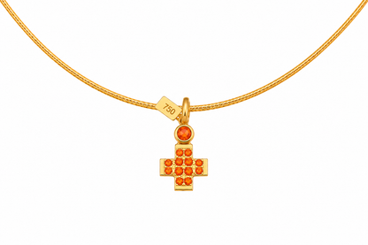 
Pavé Gem Cross - 18K Gold Cross Pendant with Orange Sapphire by Bed of Stones Jewelry