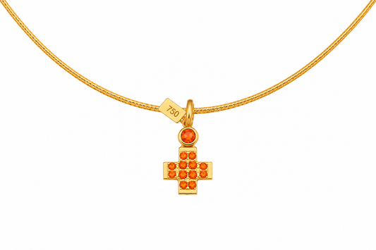 
Pavé Gem Cross - 18K Gold Cross Pendant with Orange Sapphire by Bed of Stones Jewelry