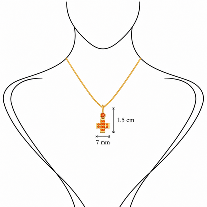 Pavé Gem Cross - 18K Gold Cross Pendant with Orange Sapphire by Bed of Stones Jewelry, illustration showing pendant placement