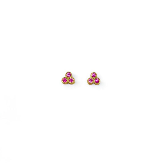 Earrings , in 18k yellow gold with 0.11ct Pink Sapphire Σκουλαρικια  18κ κιτρινο χρυσο με 0.11κ Ροζ Ζαφειρι