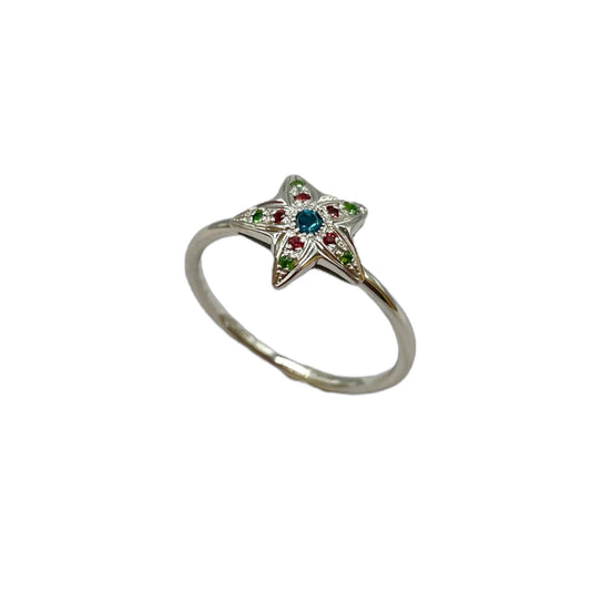 Ring in silver,925 platinum plated  with 0.055 ct blue topaz & 0.045ct yellow sapphire Δαχτυλιδι ασημι,925 επιπλατινωμενο με 0.055 κ μπλε τοπαζ  & 0,045 κ κιτρινο ζαφειρι