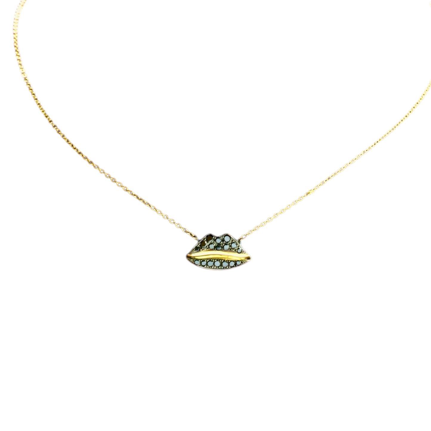 Pendant lip shapein 18k yellow gold & 0.06ct black diamonds Κρεμαστο κοσμημα χειλοσ 18κ κιτρινο χρυσο με 0.06 κ Μαυρο Μπριαν