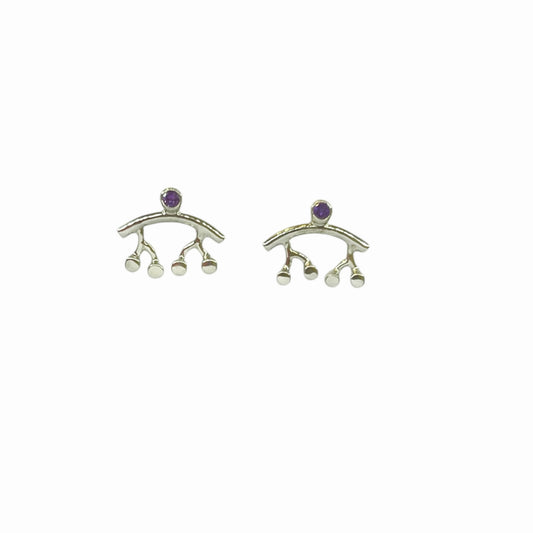 Earrings in Silver,925 Platinum Plated with 0.09ct Amethyst Σκουλαρικια Ασημι,925 Επιπλατινωμενο με 0.09κ Αμεθηστος