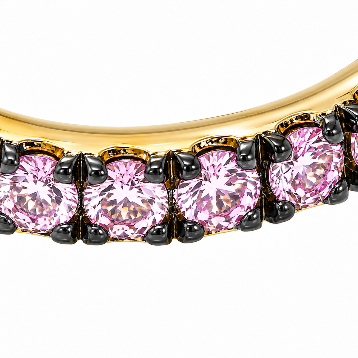 Close-up of pink sapphire pavé detail on Pink Pulse 18K Gold Ear Cuff by Bed of Stones Jewelry