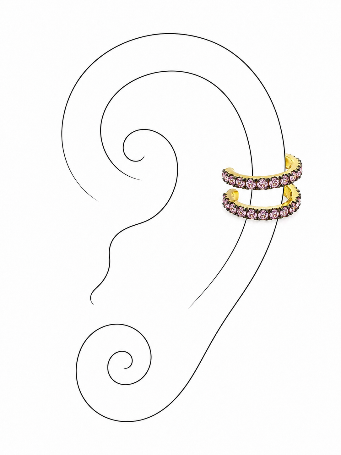 Pink Pulse 18K Gold Ear Cuff by Bed of Stones Jewelry, illustration showing ear placementJewelry