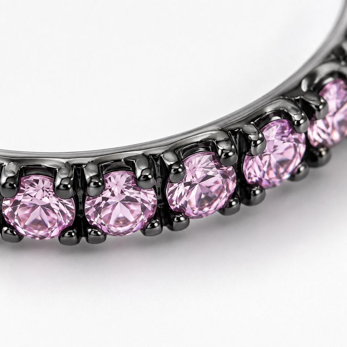 Close-up of pink sapphire pavé detail on Pink Pulse Sterling Silver Ear Cuff by Bed of Stones Jewelry
