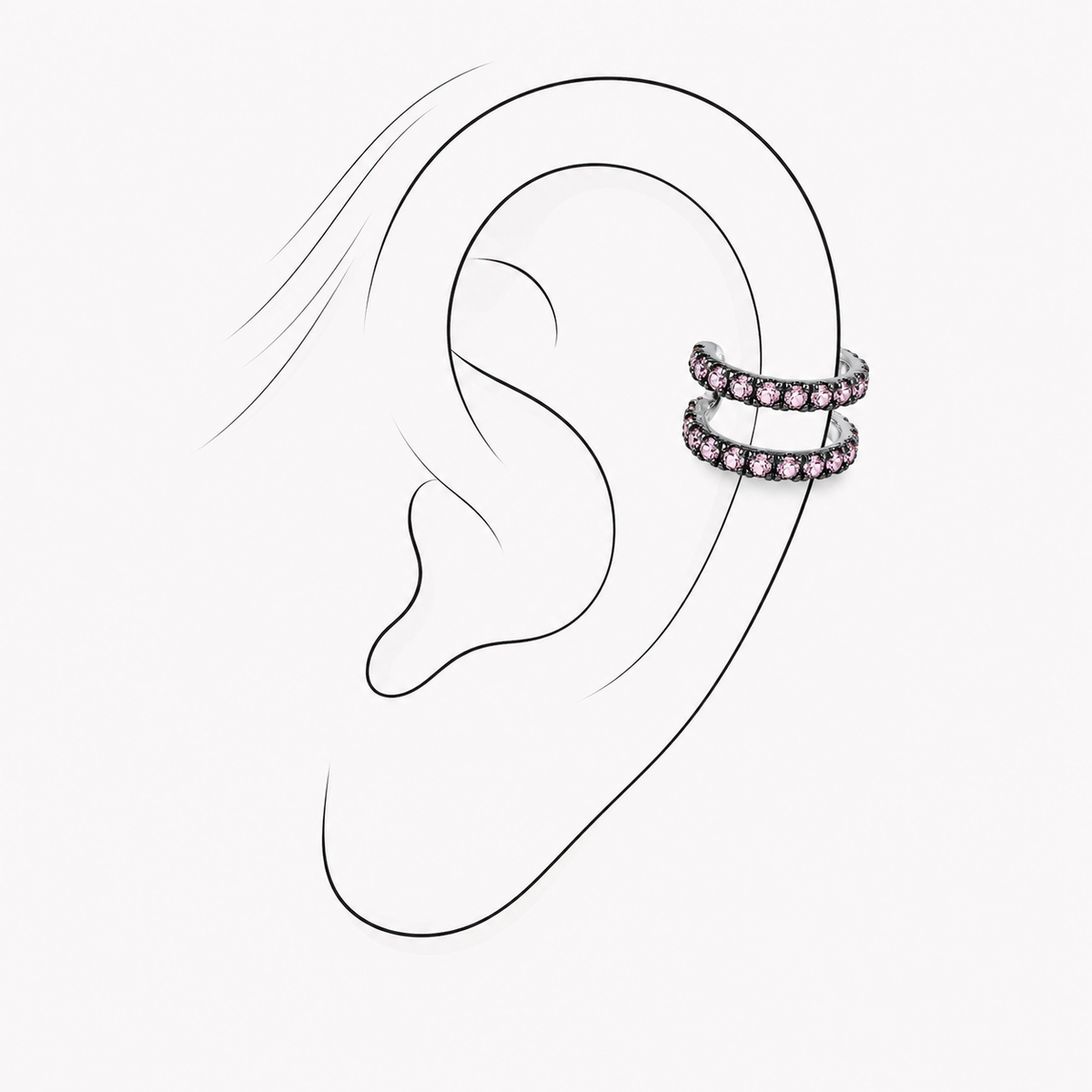 Pink Pulse Sterling Silver Ear Cuff by Bed of Stones Jewelry, illustration showing ear placement
