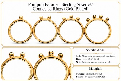 Pompon Parade - Sterling Silver 925 Connected Rings (Gold Plated) by Bed of Stones Jewelry, product dimensions diagram