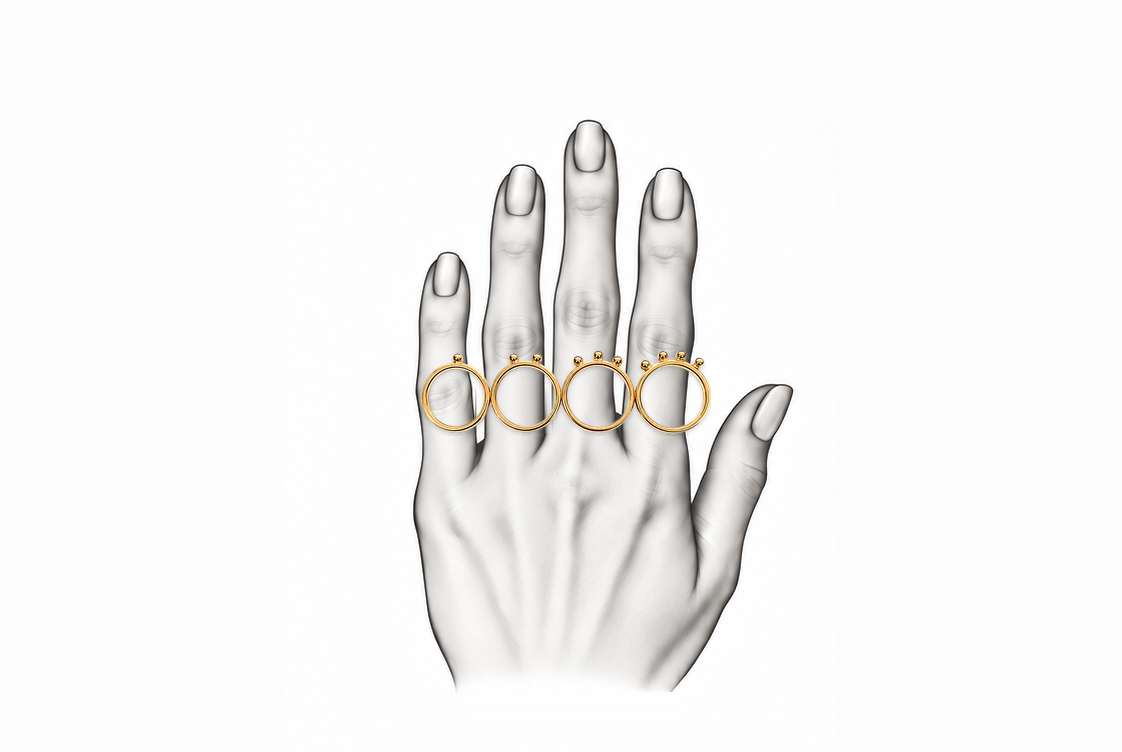Pompon Parade - Sterling Silver 925 Connected Rings (Gold Plated) by Bed of Stones Jewelry, illustration showing ring placement