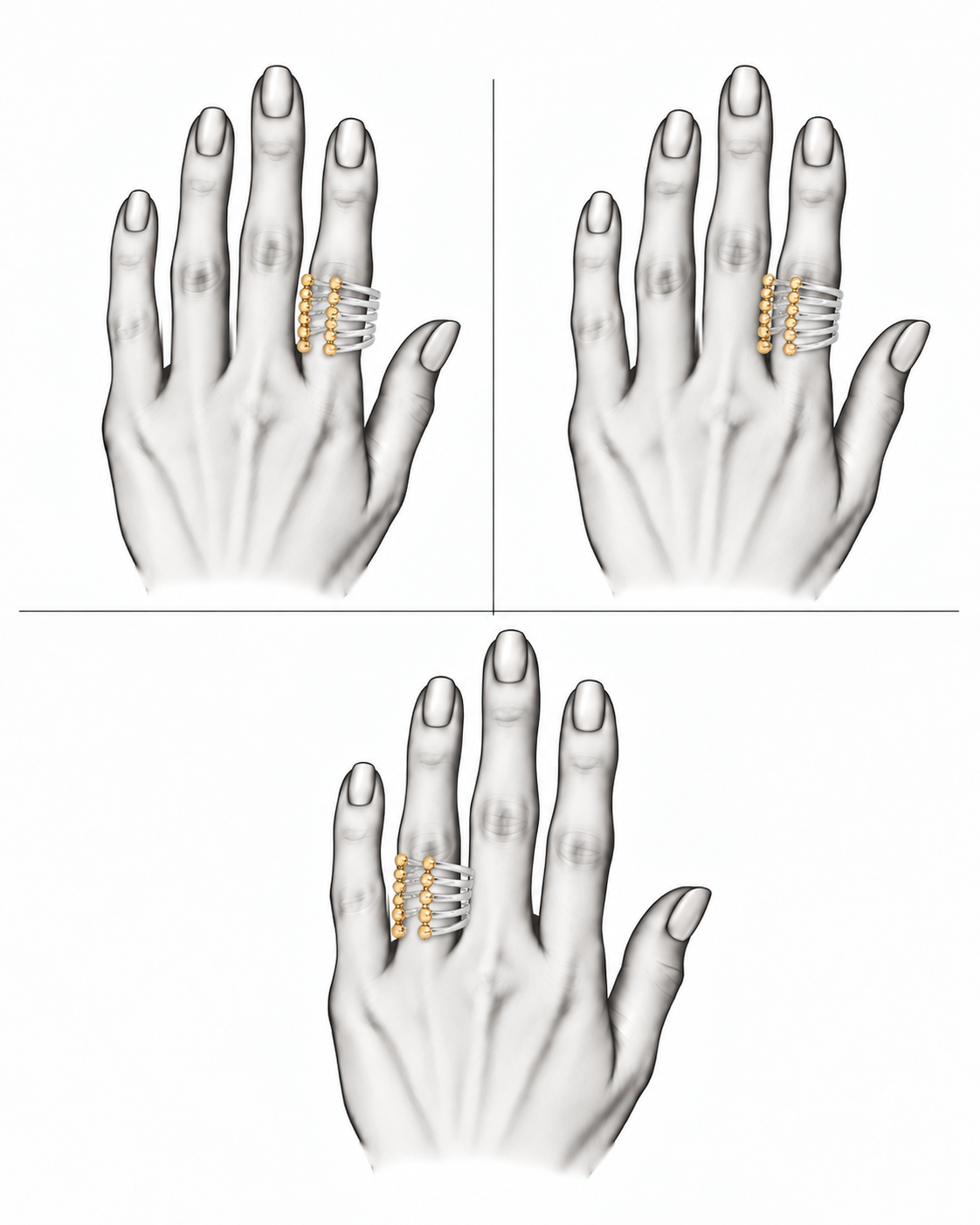 Prismatic Line Gold Sphere - Two-Tone Ring by Bed of Stones Jewelry, illustration showing ring placement