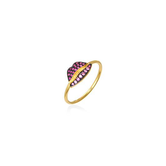Ring lips in 18k y. gold & 0.22 k pink sapphire